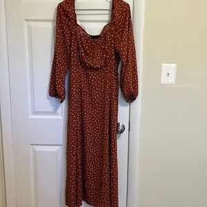 NWT ASOS Brown and White Polka Dot Midi Dress